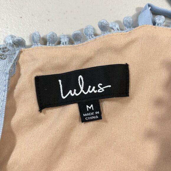 LULUS Dress Womens Beauty and Lace Blue Crochet Lace Mini Zipper Adjustable Sz M - Picture 2 of 10